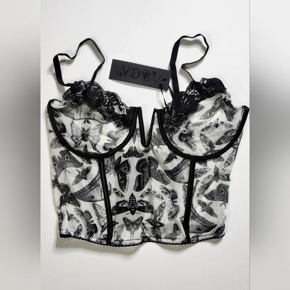New ~Widow Dolls Kill Spirit World Mesh Corset Top - Picture 1 of 5